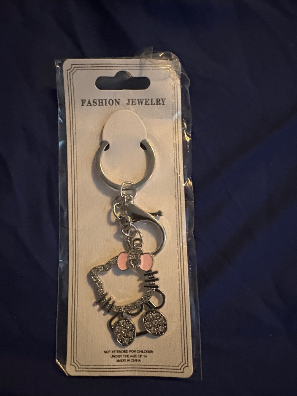 Fashion Jewelry Silver Cat Charm Keychain with Pink Bow